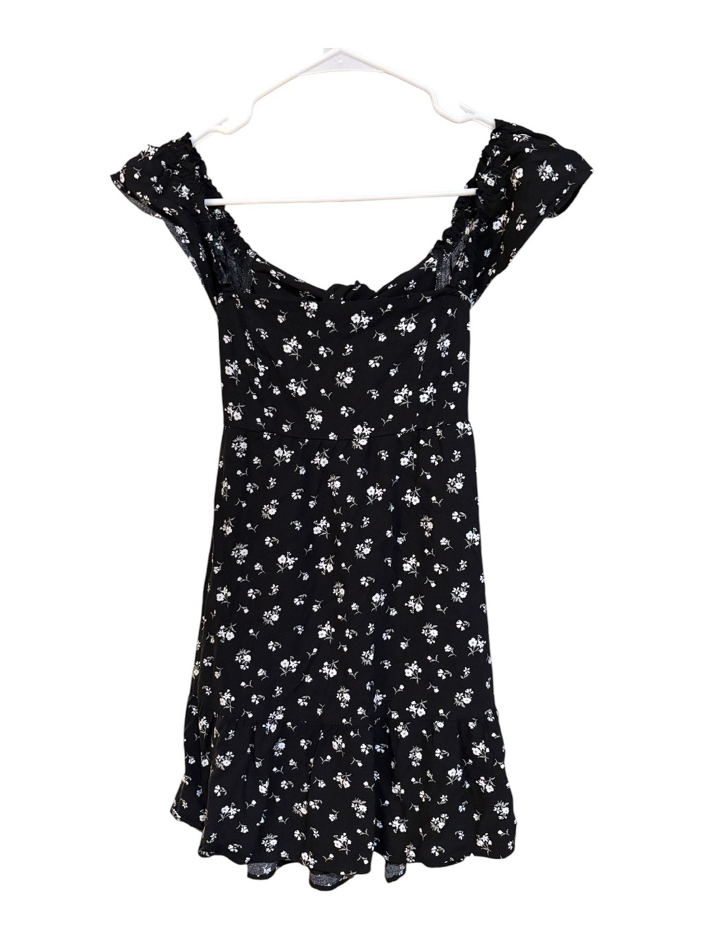 Hollister Black Off-Shoulder Dress with White Floral Trim